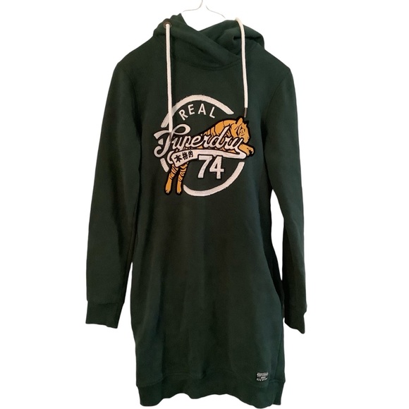 SUPERDRY Harper Hooded Sweat Dress Applique Logo Street Wear - Picture 5 of 6